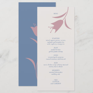 Minimal Modern Mauve & Dusty Blue Floral Wedding Menu