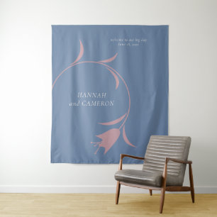 Minimal Modern Mauve & Dusty Blue Floral Wedding Tapestry