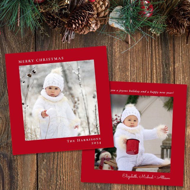 Minimal Modern Merry Christmas Photo Red Holiday Card (Share the love and warmth of the season with your personalized photo Christmas card)