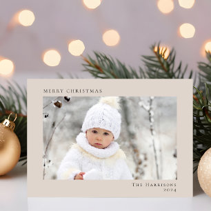 Minimal Modern Merry Christmas Photo Taupe Holiday Card