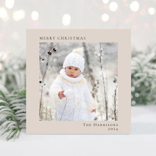 Minimal Modern Merry Christmas Photo Taupe Holiday Card