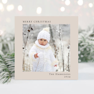 Minimal Modern Merry Christmas Photo Taupe Holiday Card