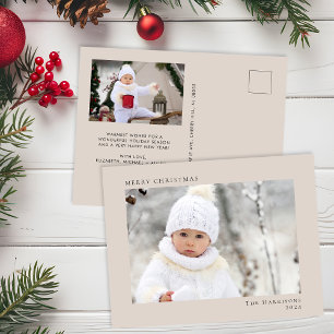 Minimal Modern Merry Christmas Taupe Photo Holiday Postcard