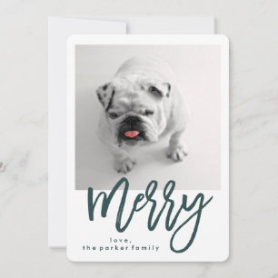 Minimal Modern Merry   Teal with Photo Holiday Card