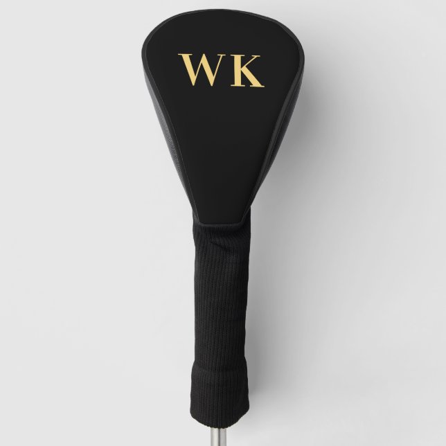 Minimal Modern Monogram Black Gold Golf Head Cover (Front)