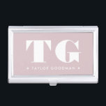 Minimal Modern Monogram Blush Pink Name Stars Business Card Holder<br><div class="desc">Minimal Modern Monogram Blush Pink Name Stars business card case</div>