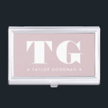 Minimal Modern Monogram Blush Pink Name Stars Business Card Holder<br><div class="desc">Minimal Modern Monogram Blush Pink Name Stars business card case</div>