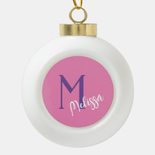 Minimal Modern Monogram Christmas Ornament – Pink