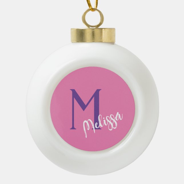 Minimal Modern Monogram Christmas Ornament – Pink  (Front)