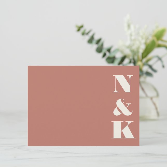 Minimal Modern Monogram Earthy Terracotta Wedding Card (Standing Front)