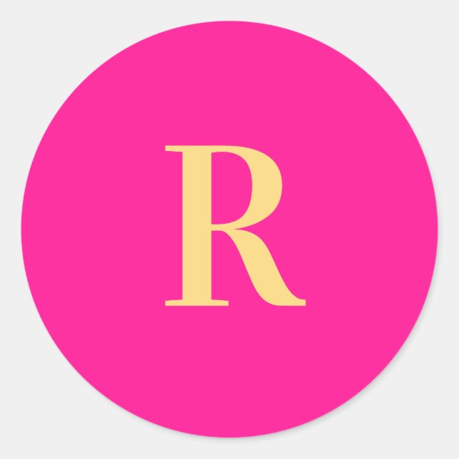 Minimal Modern Monogram Hot Pink Classic Round Sticker (Front)