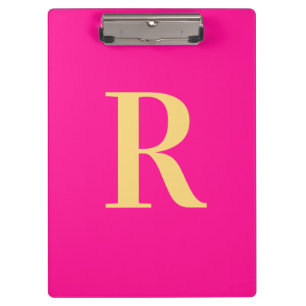 Minimal Modern Monogram Hot Pink Clipboard