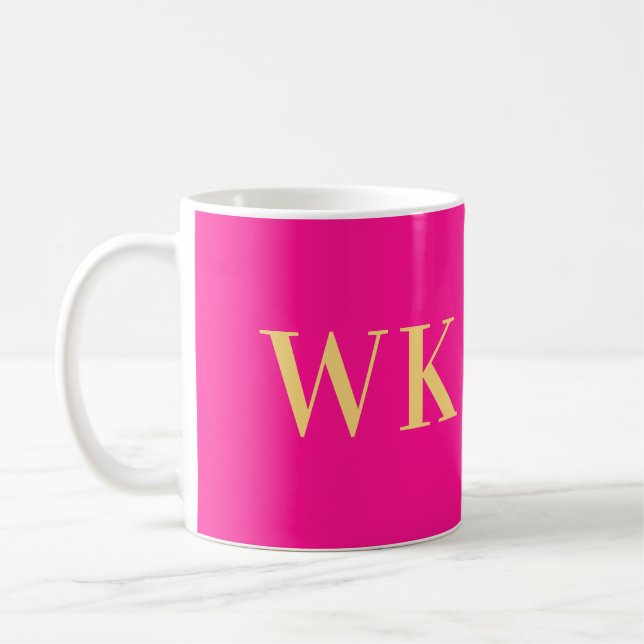 Minimal Modern Monogram Hot Pink Coffee Mug (Left)