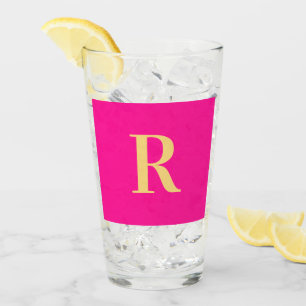 Minimal Modern Monogram Hot Pink  Glass