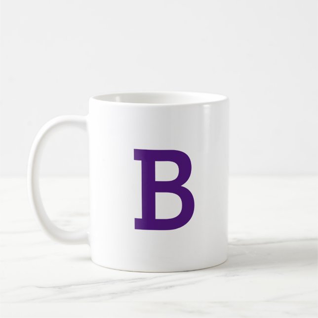 Minimal Modern Monogram Initial Letter Dark Purple Coffee Mug (Left)