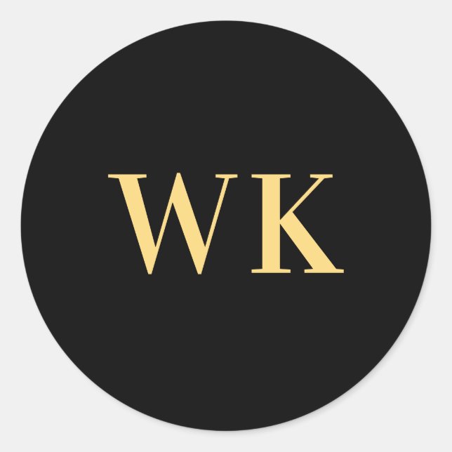 Minimal Modern Monogram Initials Black Gold Classic Round Sticker (Front)