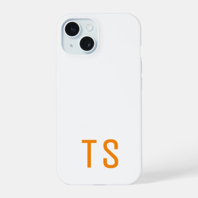 Minimal Modern Monogram Initials Orange Stylish iPhone 15 Case (Back)