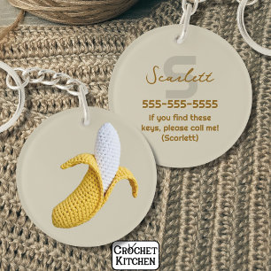 Minimal Modern Monogram Name Crochet Banana Key Ring