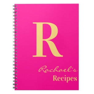 Minimal Modern Monogram Name Hot Pink Recipe Notebook
