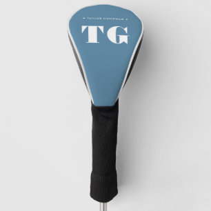 Minimal Modern Monogram Powder Blue Name Stars Golf Head Cover
