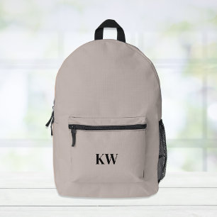 Minimal Modern Monogram Taupe Printed Backpack