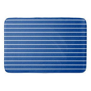 Minimal Modern Navy Blue and Thin White Stripes Bath Mat