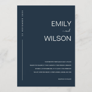 MINIMAL MODERN NAVY BLUE GREY TYPOGRAPHY WEDDING INVITATION