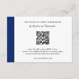 Minimal Modern Navy Blue QR Code Elegant Wedding RSVP Card