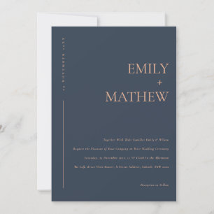MINIMAL MODERN NAVY BLUE RUST TYPOGRAPHY WEDDING INVITATION