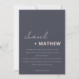 Minimal Modern Navy Blush Black  Script Wedding Invitation