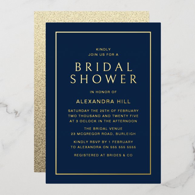 Minimal Modern Navy & Gold Bridal Shower Golden (Front/Back)