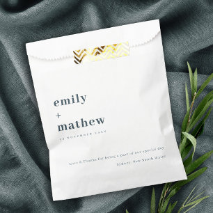 Minimal Modern Navy Grey Blue Typography Wedding Favour Bags