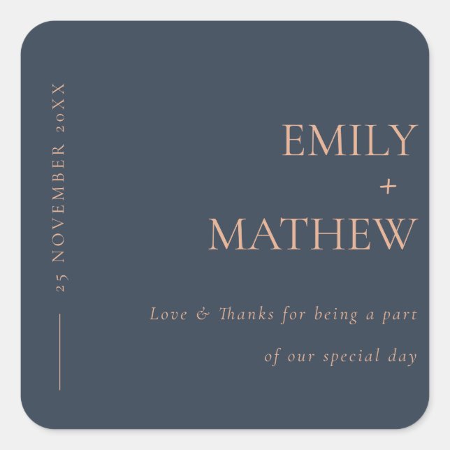 MINIMAL MODERN NAVY RUST TYPOGRAPHY WEDDING SQUARE STICKER (Front)