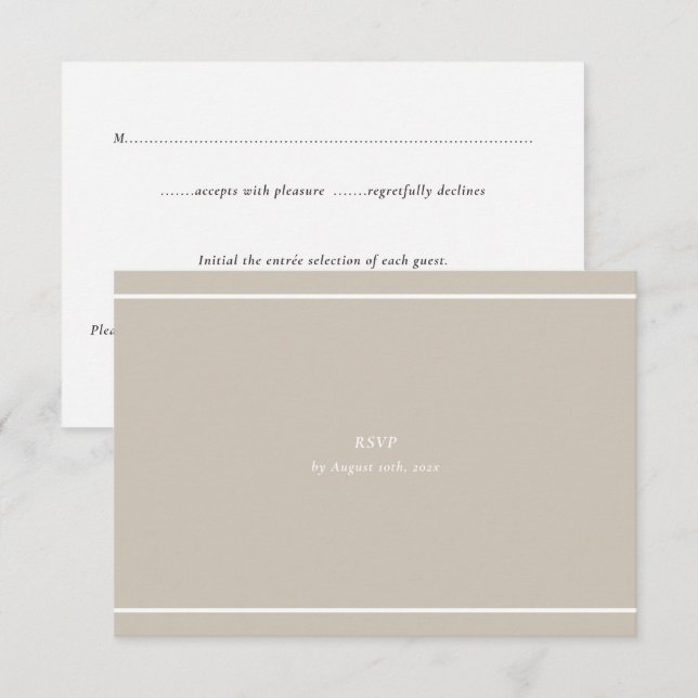 Minimal Modern Neutral Greige & Espresso Simple RSVP Card (Front/Back)