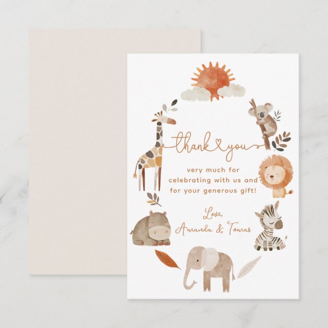 Minimal Modern Neutral Safari Animal Baby Shower Thank You Card (Front/Back)