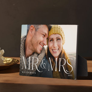 Minimal & Modern Newlyweds Mr & Mrs Couple Photo Plaque