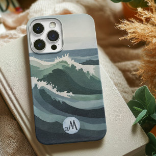 Minimal Modern Ocean Waves Watercolor Canvas iPhone 13 Case