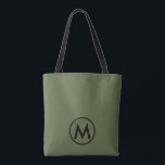 Minimal Modern Olive Green Monogram Tote Bag<br><div class="desc">Modern monogrammed tote bag features a minimalist design with olive green and black monogram emblem on an olive background. </div>