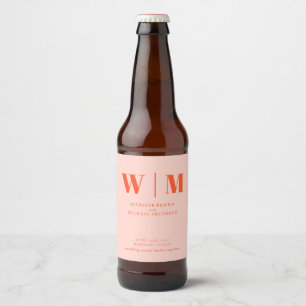 Minimal Modern Orange Pink Drink Wedding Beer Bottle Label