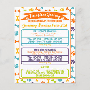 Minimal modern Paws Dog Grooming Price List Flyer