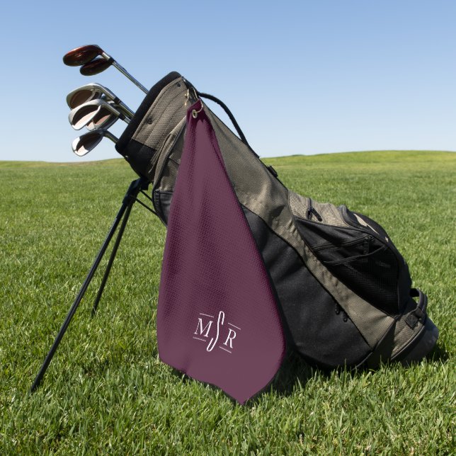 Minimal Modern Personalised Custom Monogram Maroon Golf Towel (Green)