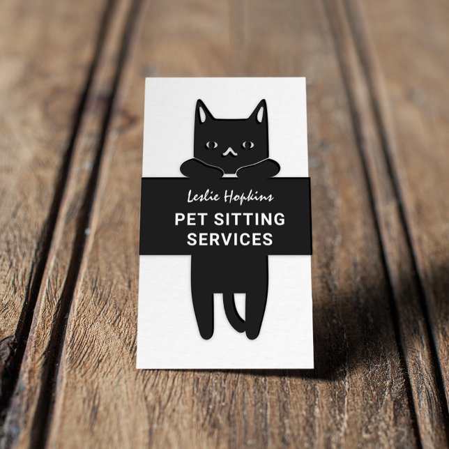 Minimal Modern Pet Sitting Services | Black Cat Business Card (Creator Uploaded)