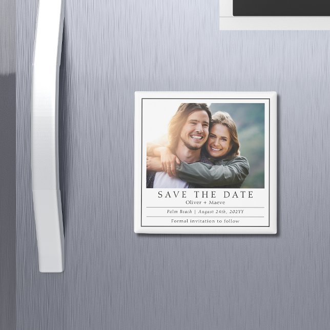 Minimal Modern Photo Black White Save The Date Magnet (Creator Uploaded)