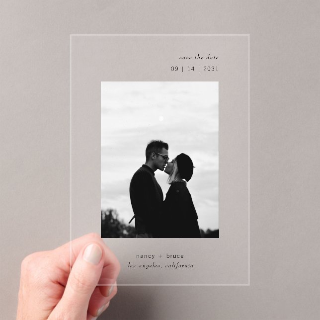 Minimal Modern Photo Clear Wedding Save the Date Acrylic Invitations (Insitu (Handheld))