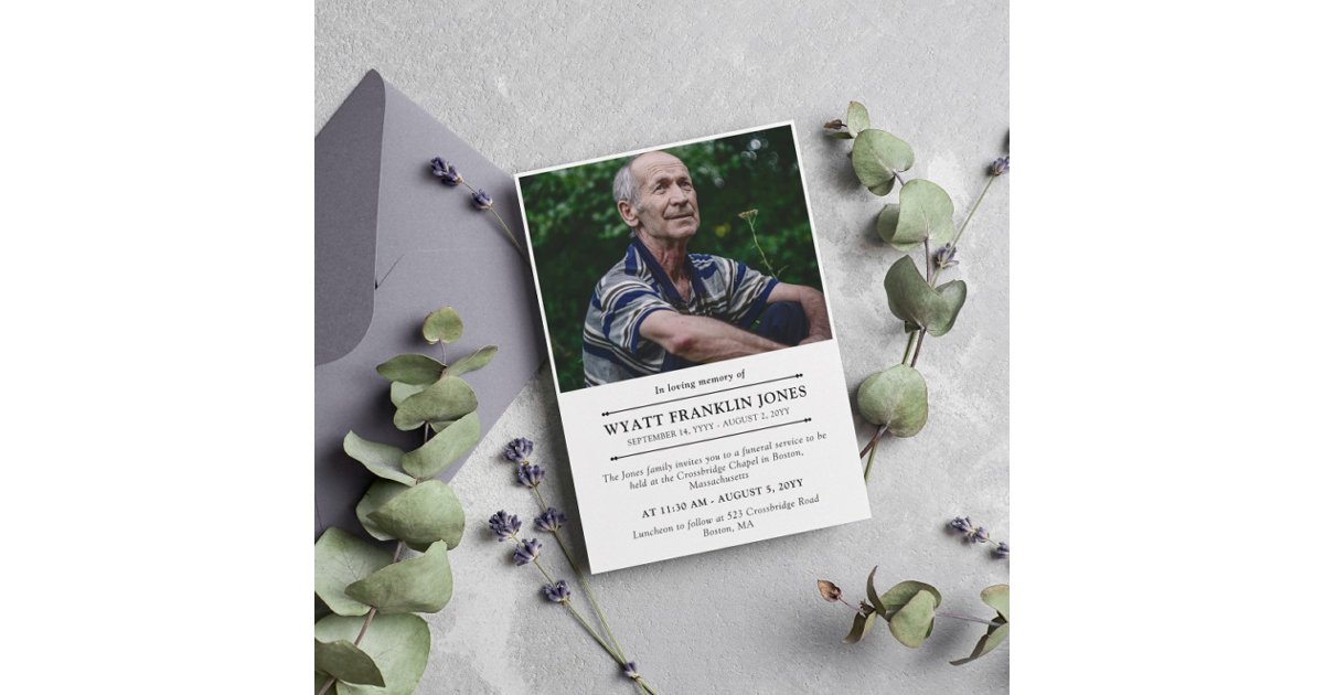 Minimal Modern Photo In Loving Memory Invitation | Zazzle