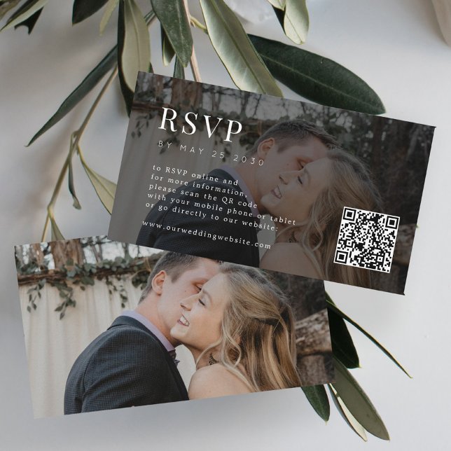 Minimal modern photo QR code wedding RSVP  Enclosure Card (Creator Uploaded)