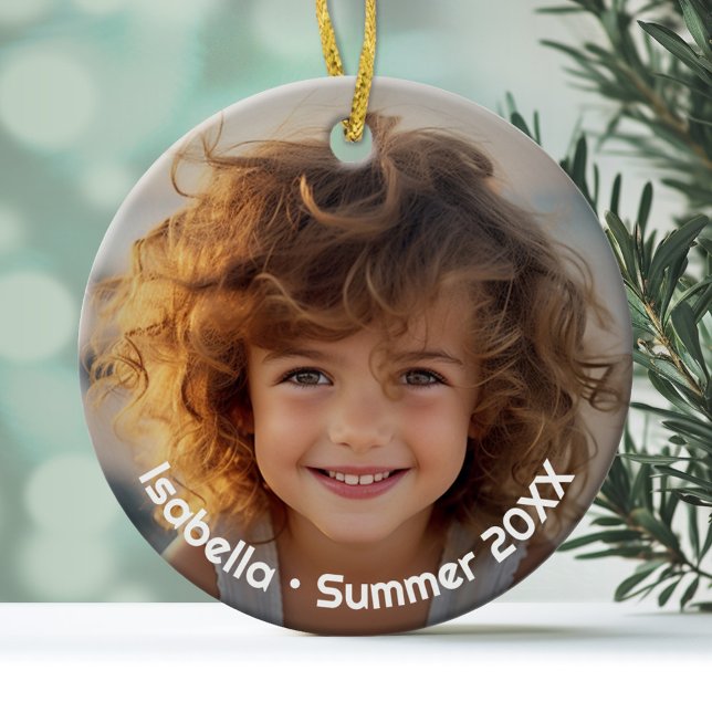 Minimal Modern Photo - Retro Text - Personal Ceramic Tree Decoration (Personalized Photo Ornament)