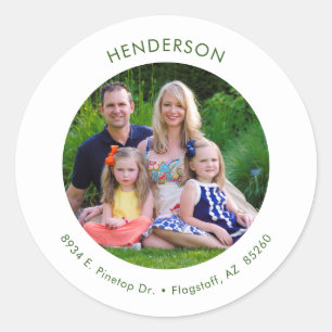Minimal Modern Photo Return Address Classic Round Sticker