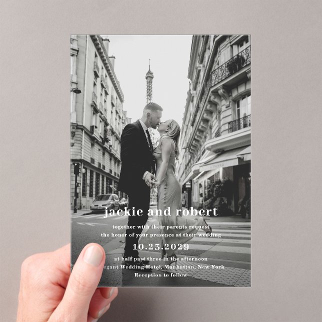 Minimal Modern Photo Wedding Acrylic Invitations (Insitu (Handheld))