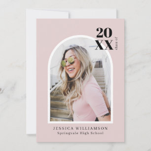Minimal Modern Pink Arch Photo Graduation Party Invitation